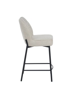 Minimalist Linen-Look Fabric Stool with Black Metal Frame