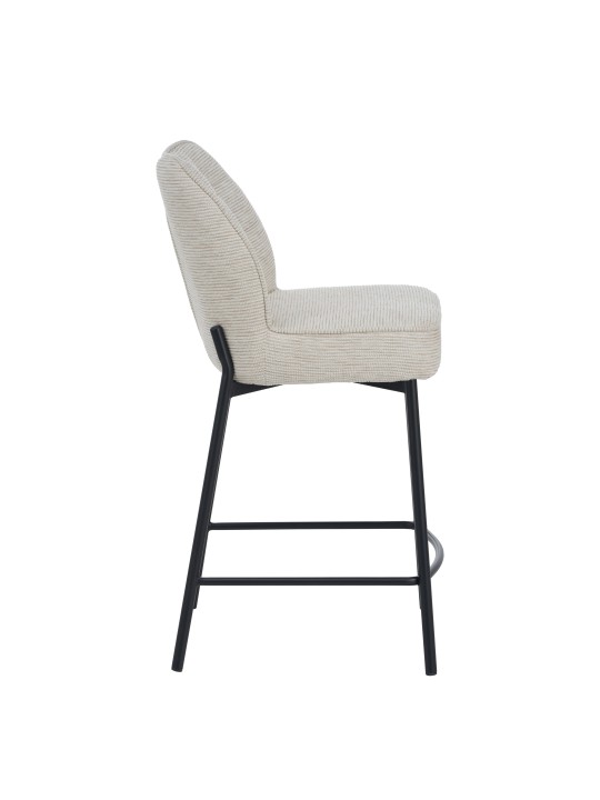 Minimalist Linen-Look Fabric Stool with Black Metal Frame