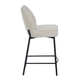 Minimalist Linen-Look Fabric Stool with Black Metal Frame
