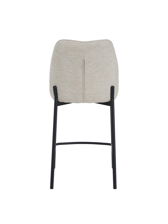 Minimalist Linen-Look Fabric Stool with Black Metal Frame